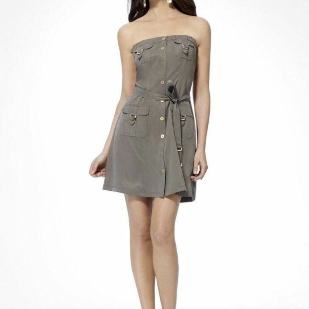 Cache Organic Olive Green Dress With Without Straps Stretch + Belt New NWT $168